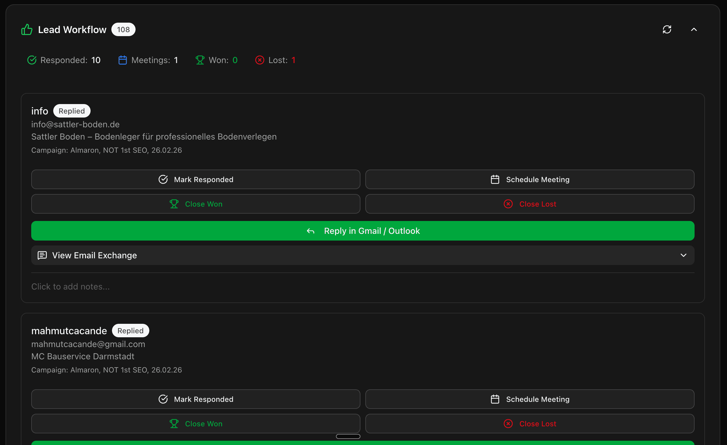 Lead workflow — manage positive replies with one-click actions